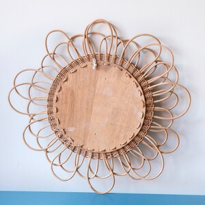 Wicker Flower Mirror, 1960s Design, French Riviera Wall Mirror, Mid Century Modern , Round Woven Rattan Mirror, Bohemian Mirror image 9