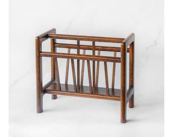 Mid Century Magazine Rack, Teak Wooden Book Storage Unit, 1960s Design Storage Rack, Danish Design, Vintage Newspaper Stand