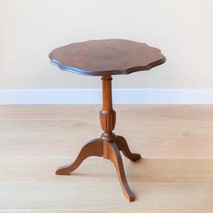 Dark Brown Wine Table, Scalloped Coffee Table, Walnut Wooden Side Table, Victorian Plant Stand, Rustic Home Decor