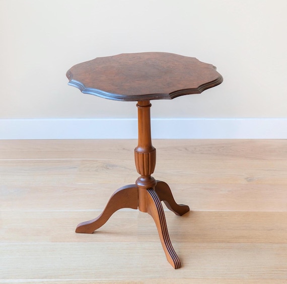 Dark Brown Wine Table, Scalloped Coffee Table, Walnut Wooden Side