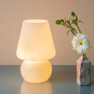 Vintage Vetri Murano Mushroom Lamp, Italian Swirl Glass Table Lamp, Art Glass Desk Lamp, Mid Century Modern, Made In Italy