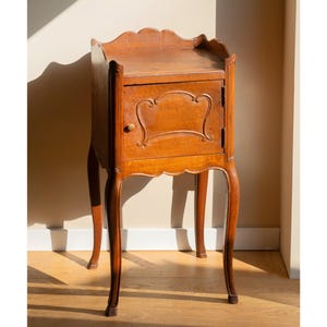 Antique Wooden Cabinet, French Bedside Table, Oak Telephone Table, Bend Legs, Scalloped Side Table With Door