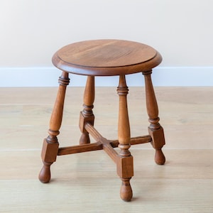 Antique Oak Stool, French Farmers Stool, Hand Carved Plant Stand, Round Wooden Side Table, Milking Stool, Country Home Decor