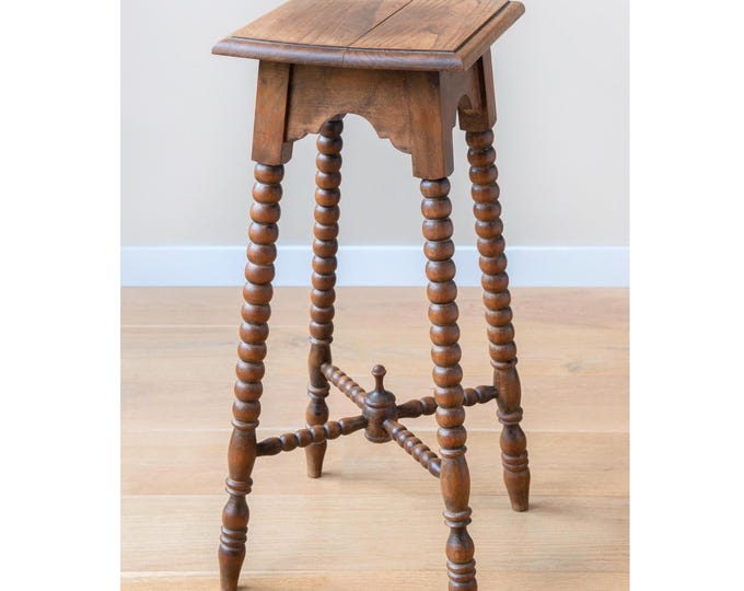Antique Bobbin Table, Oak Stool With Hand Carved Legs, 19th Century ...
