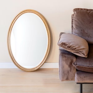 Large Oval Gold Mirror With Beveled Glass, Decorative Belgian Mantle Mirror, Baroque Ornate Mirror, 1960s Wall Mirror