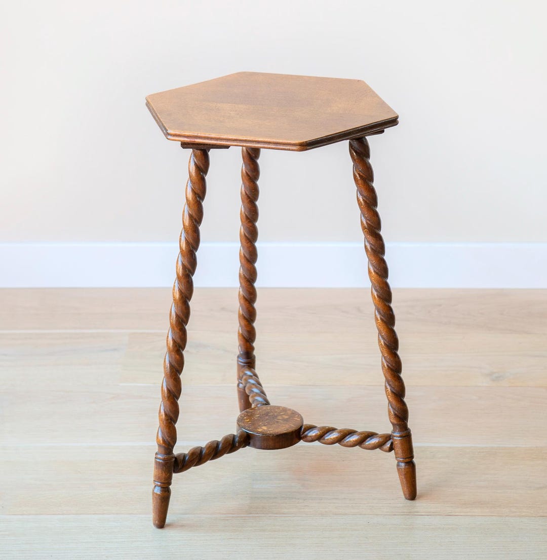 Dark Brown Side Table With Turned Leg...