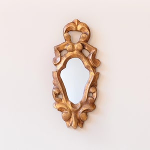 Small Gold French Mirror, Baroque Giltwood Mirror, Hand Carved Golden Frame, Ornate Rococo Mirror, Antique Wall Mirror