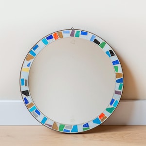 Runder Mosaikspiegel, Vintage Fliesenspiegel aus Keramik, Mid Century Modern, 1960er Jahre Design, Retro Holländischer Spiegel