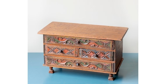 引き出し付きアンティーク手彫りキャビネット、インドネシア木製収納