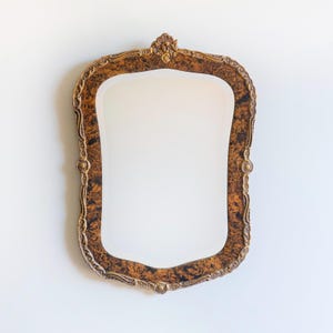 Antique Wall Mirror, Faux Tortoise Mirror, Art Nouveau Mantle Mirror, Ornate Wall Hanging, Old Decorative Mantle Mirror