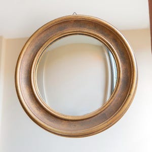 Round Gold Convex Wall Mirror, Mid Century Butler Mirror, 1950s Design, Belgian Wall Mirror, Giltwood, Old Bullseye Mirror