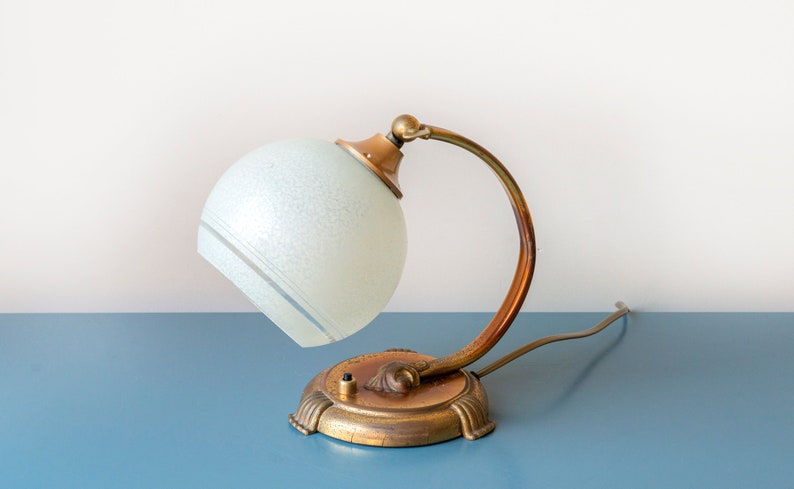 Lámpara de mesa Art Déco con cuello de cisne, lámpara de cristal de globo esmerilado antiguo, lámpara de escritorio dorada decorativa, lámpara de cabecera de estilo victoriano imagen 5