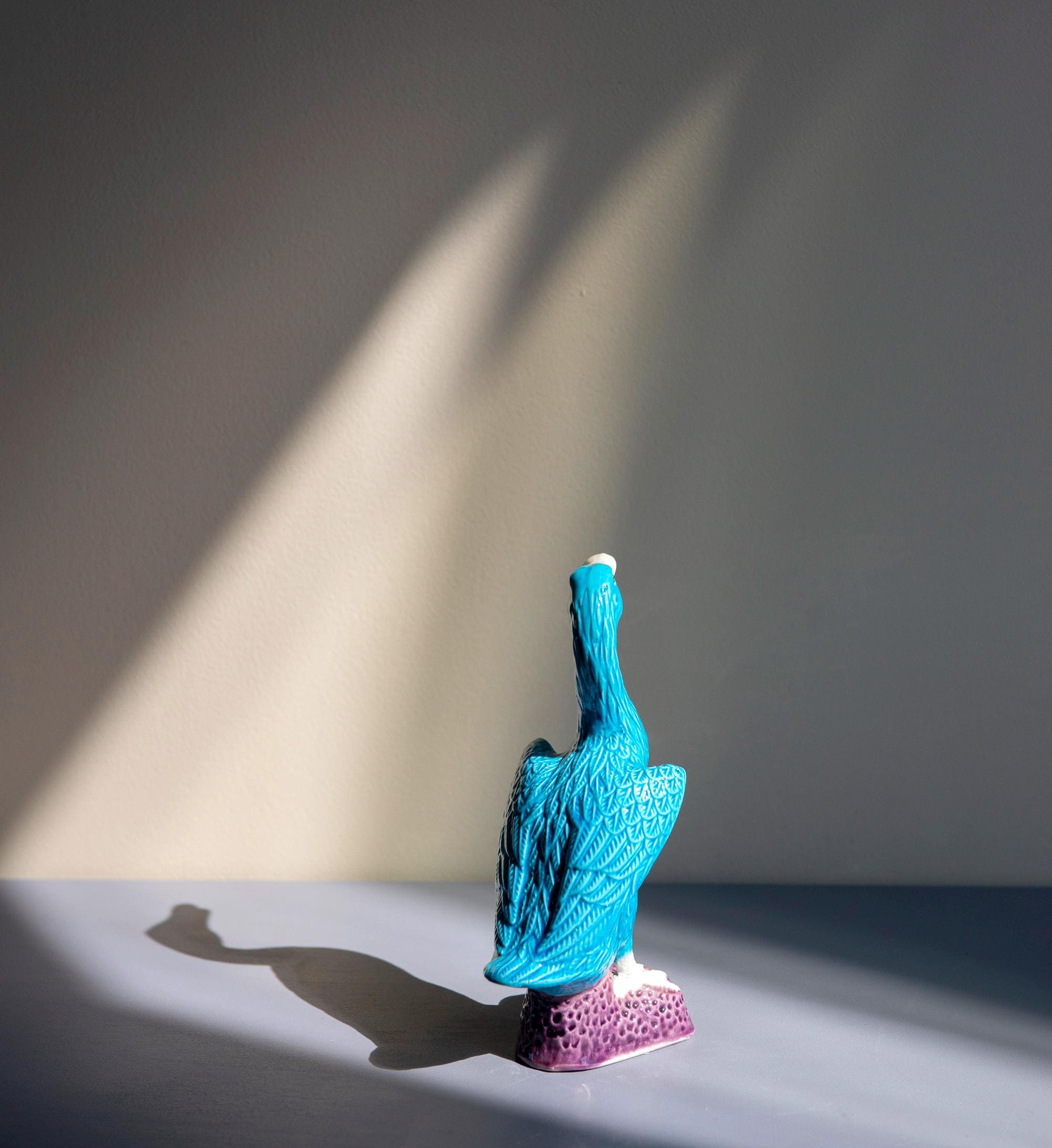 磁器製ブルーダック像2体セット、中国陶器の置物ペア、装飾用小型像