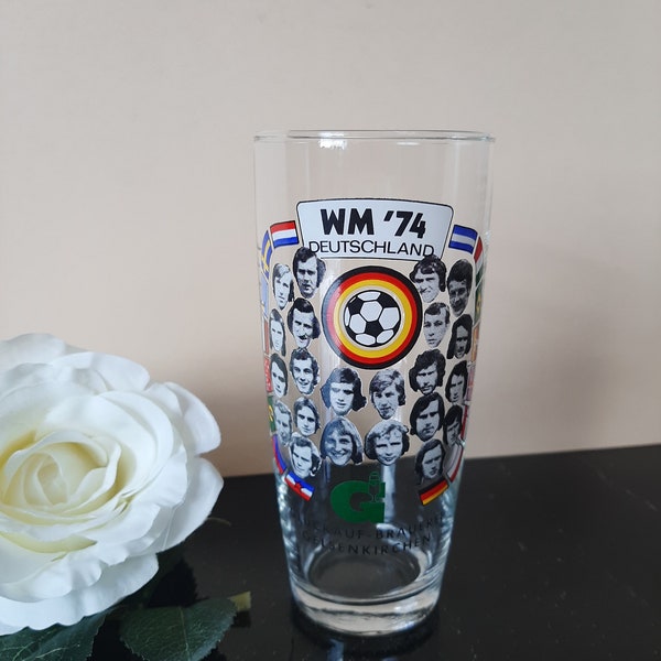 Vintage Bierglas WM'74 Deutschland Glückauf Brauerei Gelsenkirchen