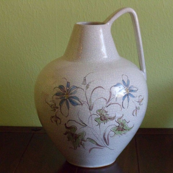 Silberdistel Keramik Bodenvase Craquele, 47 cm Vintage