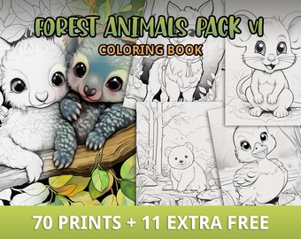 Más de 70 lindas páginas para colorear de animales, lindo libro para colorear, libro para colorear imprimible, PDF imprimible, coloración para adultos, descarga instantánea, terapia de arte