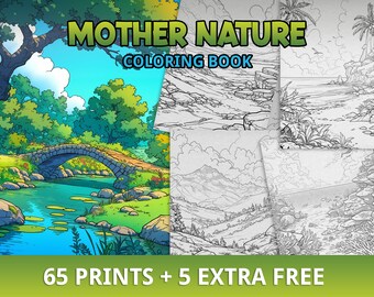 Más de 65 páginas para colorear de la madre naturaleza, páginas para colorear de paisajes, colorear imprimibles, PDF imprimible, alivio del estrés, descarga instantánea, terapia de arte
