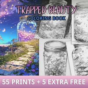 55+ Trapped Beauty Coloring Pages, Jars Coloring, Forest Coloring, Nature Coloring, Printable PDF, Relax and Stress Relief, Instant Download