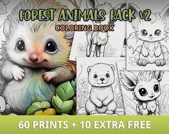 Más de 60 lindas páginas para colorear de animales, lindo libro para colorear, libro para colorear imprimible, PDF imprimible, coloración para adultos, descarga instantánea, terapia de arte