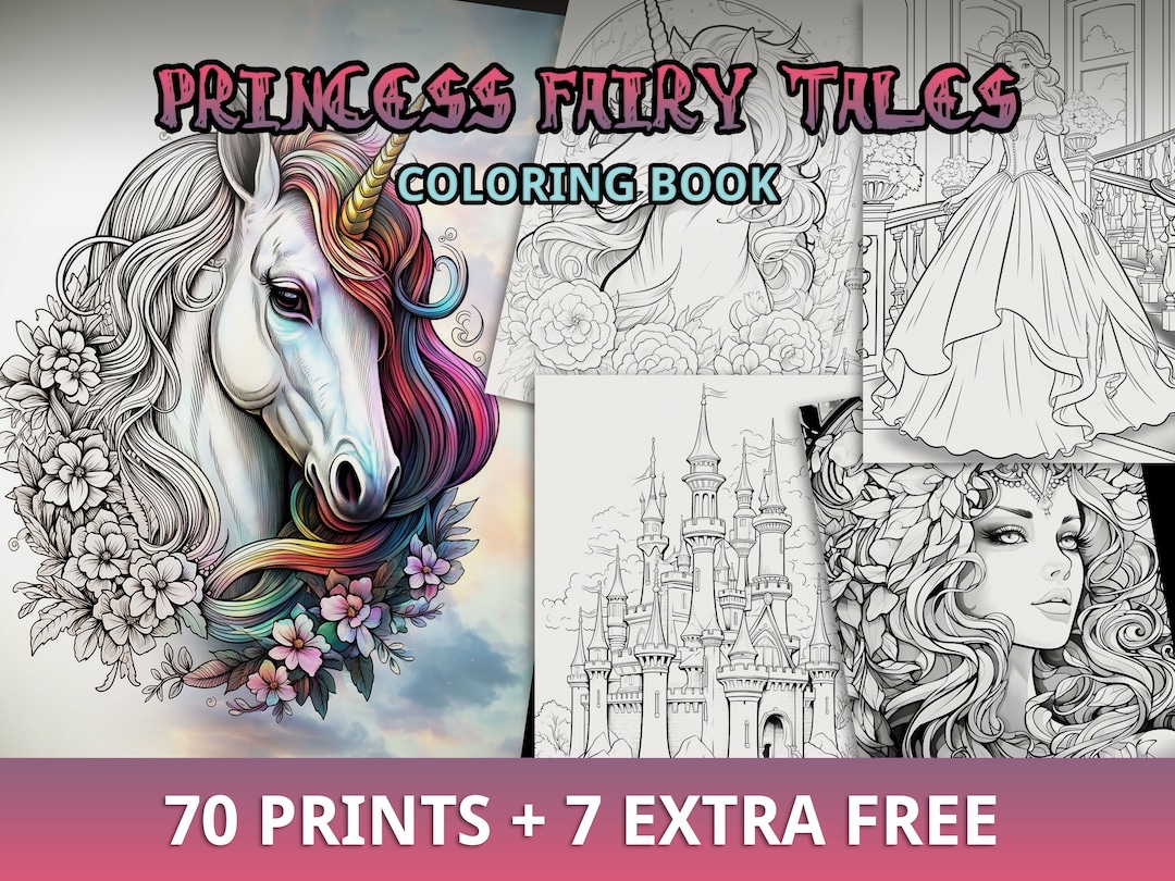 70+ Princess and Unicorn Coloring Pages, Cute Coloring Book, Printable