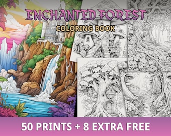 Más de 50 libros para colorear del bosque encantado, páginas para colorear del bosque mágico, relajación y alivio del estrés, PDF imprimible, descarga instantánea, hojas para colorear