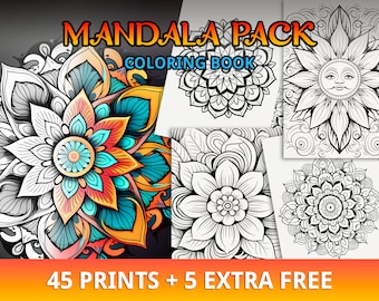 Más de 45 libros para colorear Mandala, páginas para colorear Mandala, libro para colorear imprimible, PDF imprimible, coloración para adultos, descarga instantánea, terapia de arte