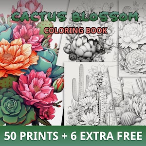 50+ Floral Cactus Coloring Book, Succulent Coloring Pages, Botanical Coloring Pages, Printable PDF, For Kids and Adults, Instant Download