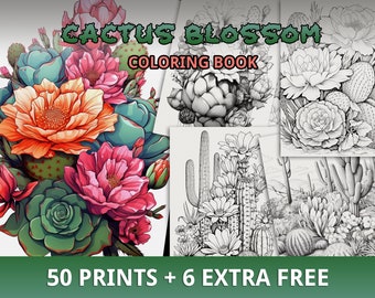 50+ Floral Cactus Coloring Book, Succulent Coloring Pages, Botanical Coloring Pages, Printable PDF, For Kids and Adults, Instant Download