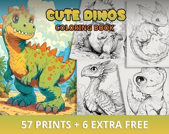 Más de 60 lindas páginas para colorear de dinosaurios, hojas para colorear de dinosaurios, dinosaurios, alivio del estrés, colorear lindos, colorear dinosaurios, PDF imprimible, descarga instantánea