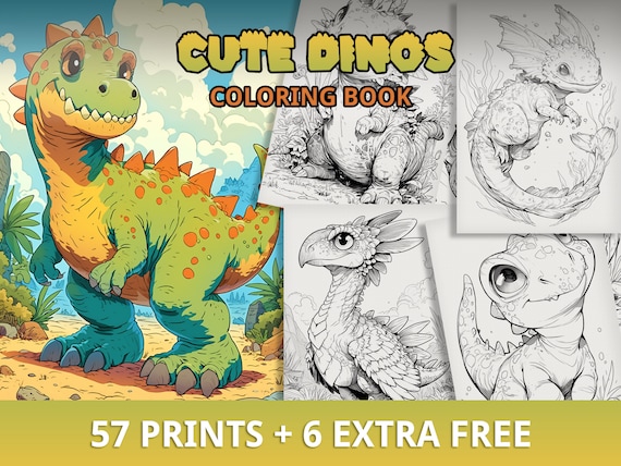 60+ Cute Dinos Coloring Pages, Dinosaur Coloring Sheets, Dino, Stress Relief, Cute Coloring, Dinos Coloring, Printable PDF, Instant Download