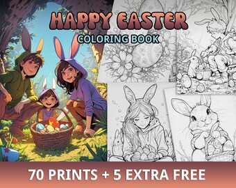 70 Libro para colorear de Pascua, Coloración de Pascua, Coloración Kawaii, Coloración de la naturaleza, Coloración navideña, PDF imprimible, Alivio del estrés, Descarga instantánea