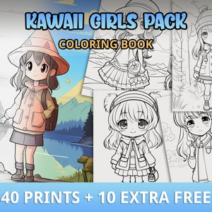 40+ Kawaii Girls Coloring Pages, Chibi Girls Coloring, Kawaii Coloring, Cute Coloring, Printable PDF, For Kids and Adults, Instant Download