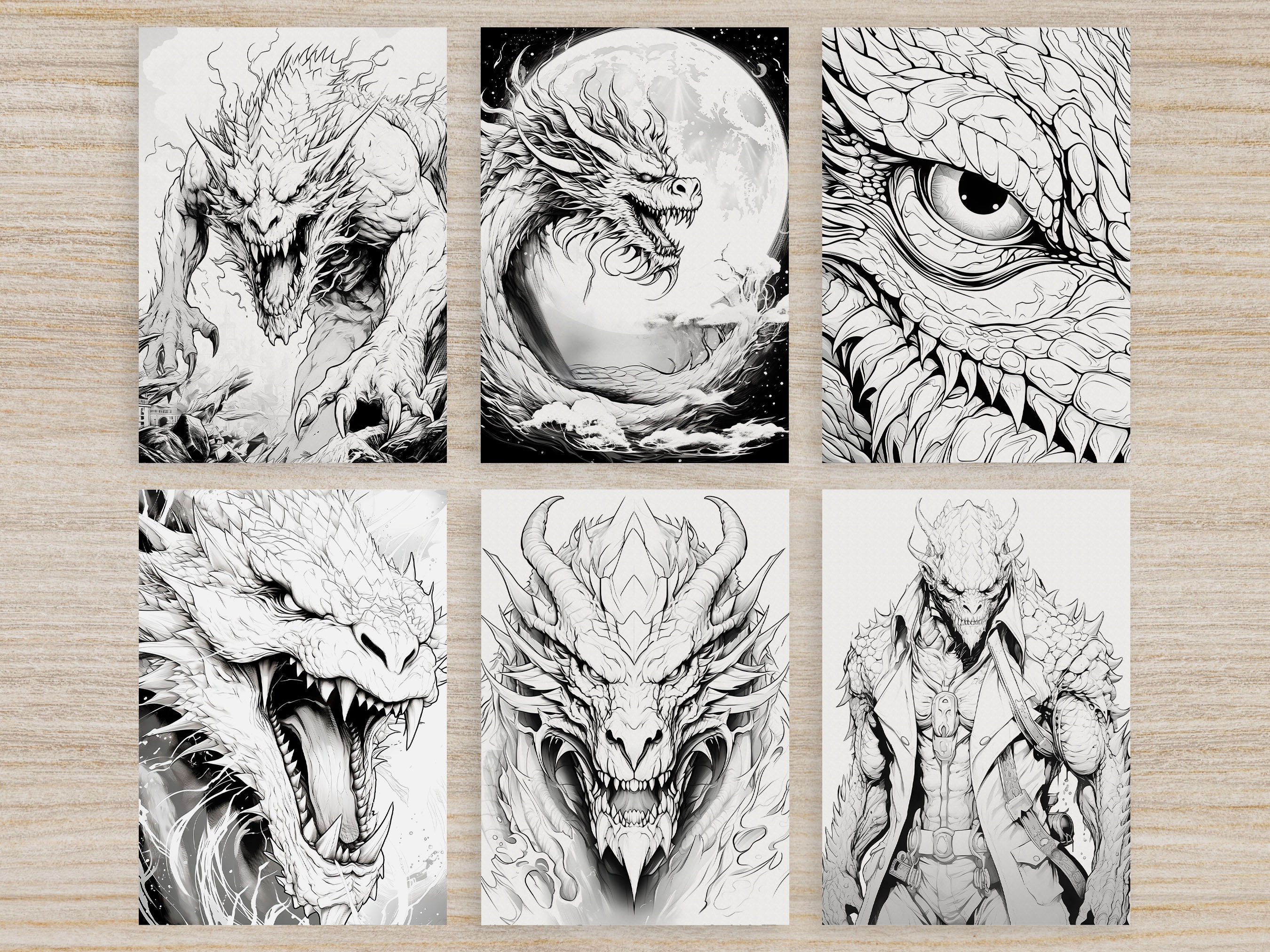 80 Adult Coloring, Instant Download, Art Therapy, Fantasy, Dragon ...