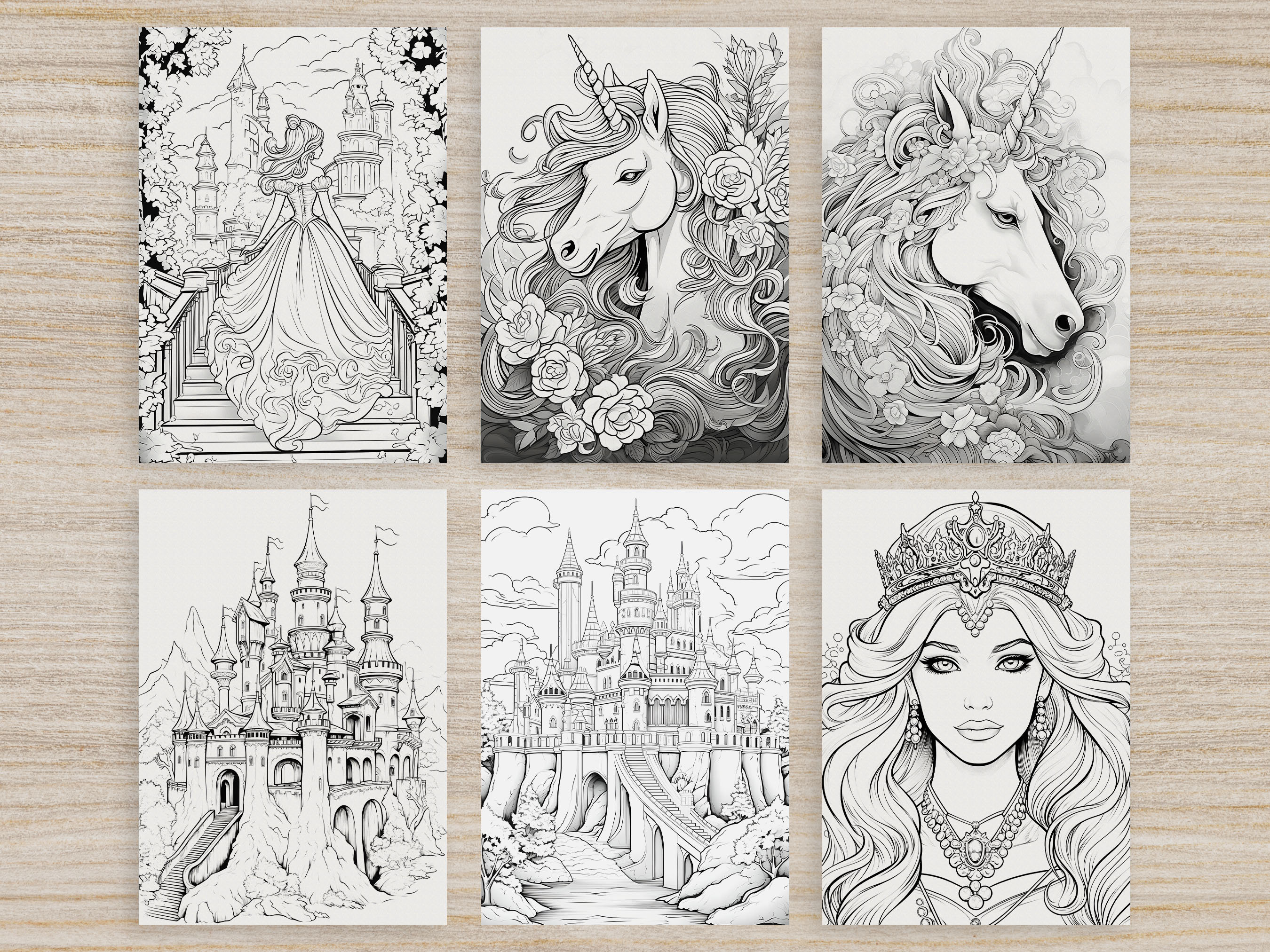 70 Princess and Unicorn Coloring Pages Cute Coloring Book - Etsy