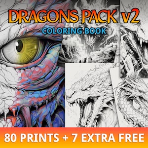 80+ Adult Coloring, Instant Download, Art Therapy, Fantasy, Dragon ...