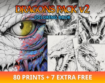 Más de 80 colorantes para adultos, Descarga instantánea, Terapia de arte, Fantasía, Libro para colorear de dragones, Páginas para colorear de dragones, Coloración de fantasía, PDF imprimible