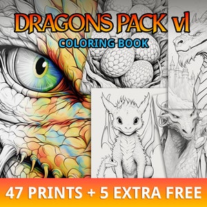47+ Dragon Coloring Book, Dragon Coloring Pages, Fantasy Coloring, Printable PDF, Adult Coloring, Instant Download, Art Therapy, Fantasy