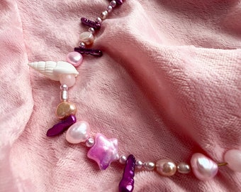 Pearl Beaded Necklace | Mermaid Pink Shell