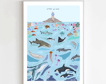 David Attenborough Save Our Planet Art Print: Wildlife Illustration
