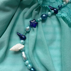 Pearl Beaded Necklace Mermaid Blue Shell image 5