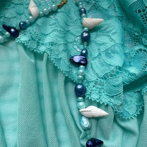 Pearl Beaded Necklace Mermaid Blue Shell image 4