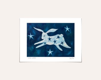 Star Leaper - Unframed Bunny Rabbit Art Print