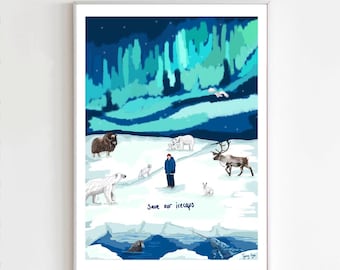 David Attenborough - Save Our Icecaps - Art Print A4 A3