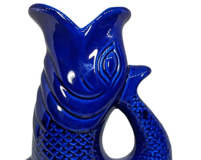 Curated visual reference: Fresh Look at Ceramic Fish Cobalt Blue Pitcher Vase Asian Or Farmhouse Decor