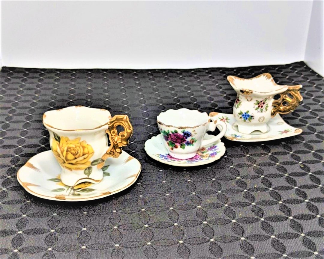 Miniature Tea Cups and Saucers Set of 3 Vintage Made in Japan