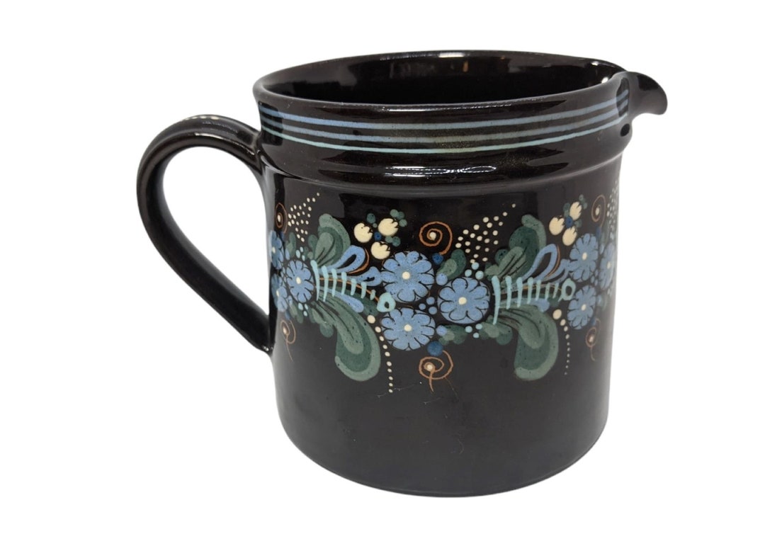 German Folk Art Redware Mini Pitcher, Black Forest Tole Painted Creamer ...