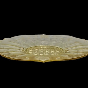Elegant 1930s Depression Glass Lancaster Jubilee Cut Glass Topaz Yellow Two Handled Cake Plate Serving Platter