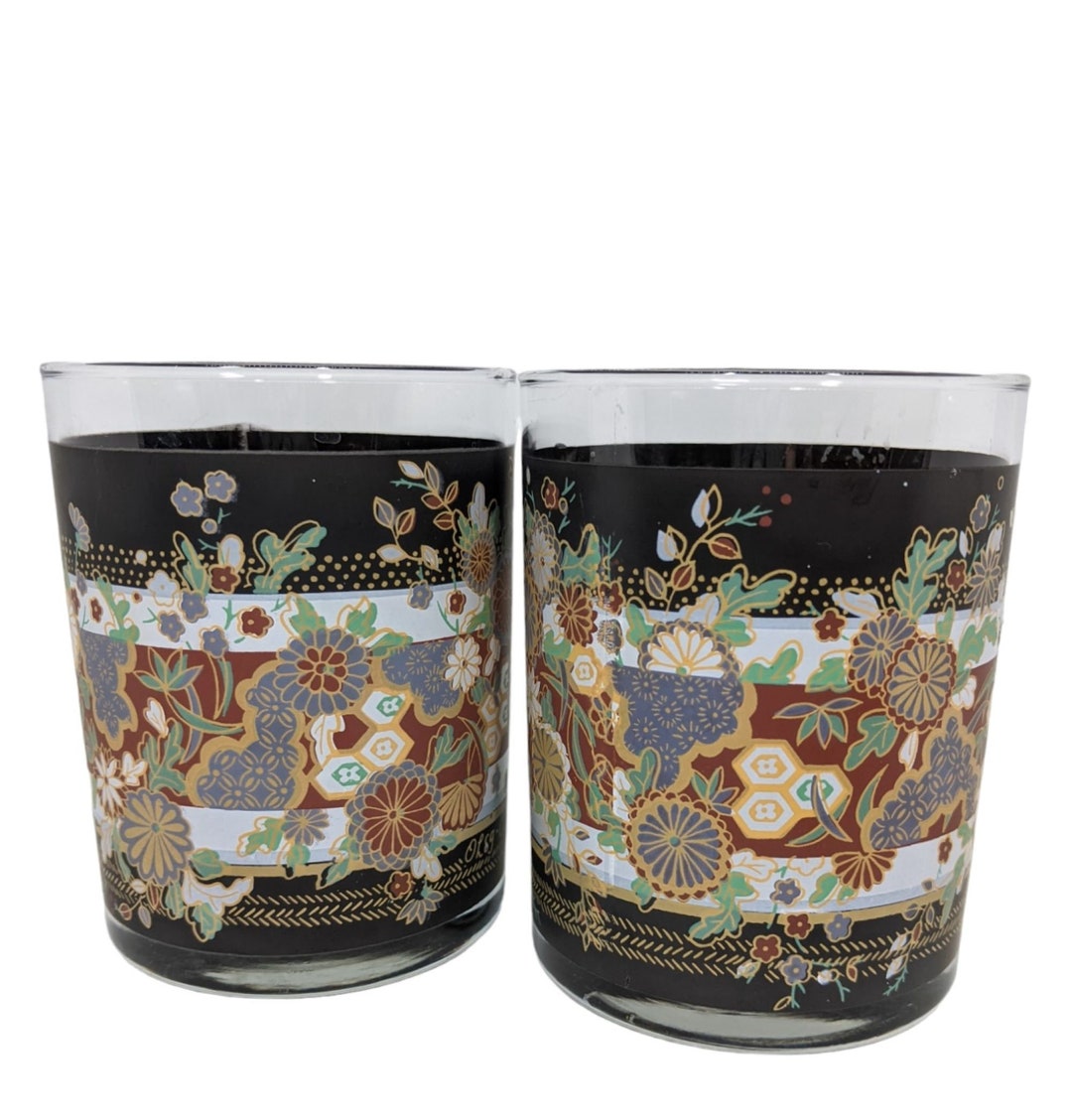 Oleg Cassini Double Old Fashioned Whisky Glasses Asian Floral Design ...
