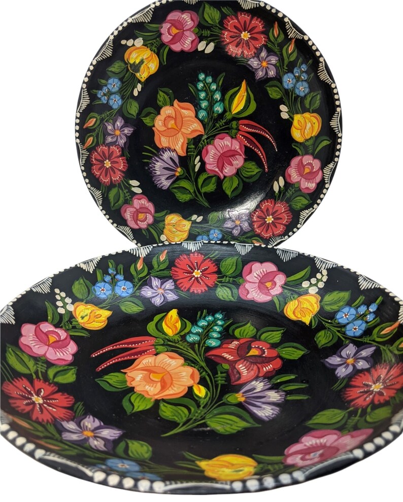 Vintage Hungarian Folk Art Wall Plates S/2 Handpainted Etsy