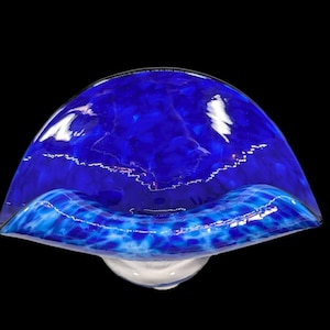 Art Studio Glas Sammlerstück Dave Smith signiert Boing mundgeblasen Visitenkartenhalter Kobalt Ocean Wave